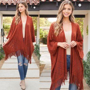 BOHO DOLLZ FRINGE OPEN FRONT RUANA KIMONO